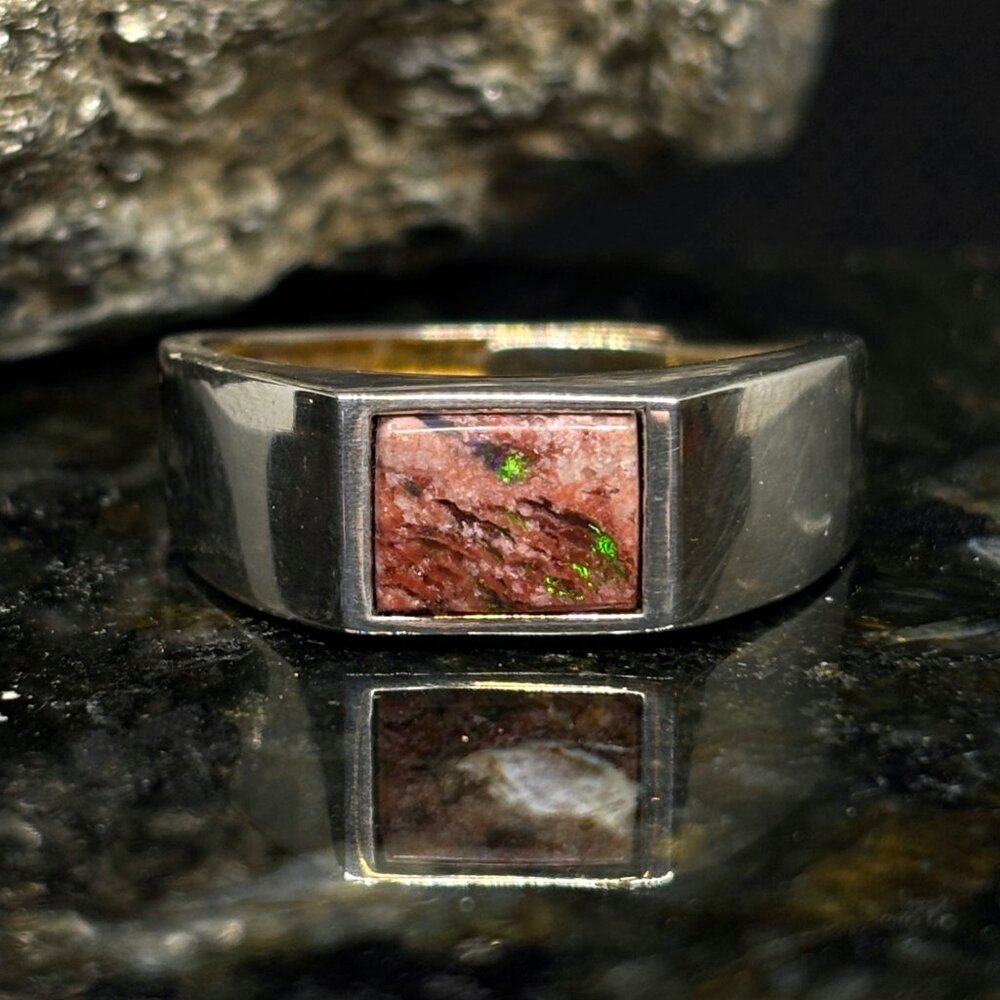 Dark Mexican Cantera Matrix Fire Opal Ring